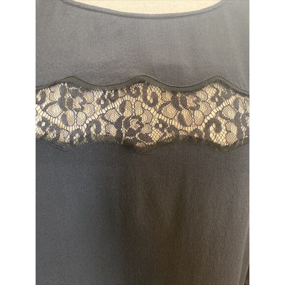 MADEWELL Silk Black Blouse Top Lace Details 3/4 Sleeves Crew Neck Large - Picture 2 of 7